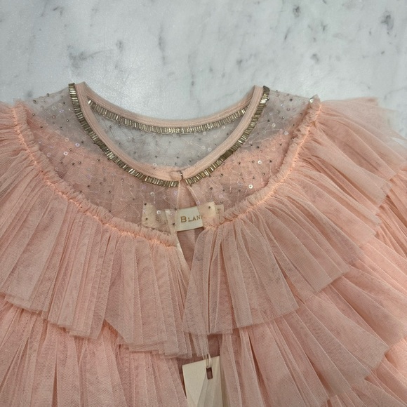 Blink Blank M Jewel Tiered Tulle Bolero Cape NWT Blush Pink Crystal Details - Picture 2 of 8